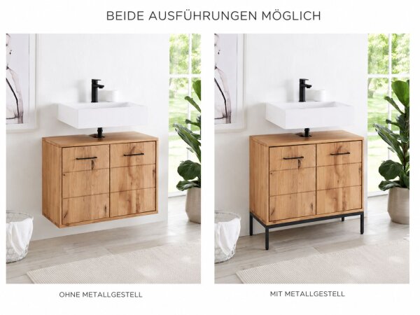 Waschbeckenschrank 70x60x40 cm ILSE Asteiche massiv ge&ouml;lt