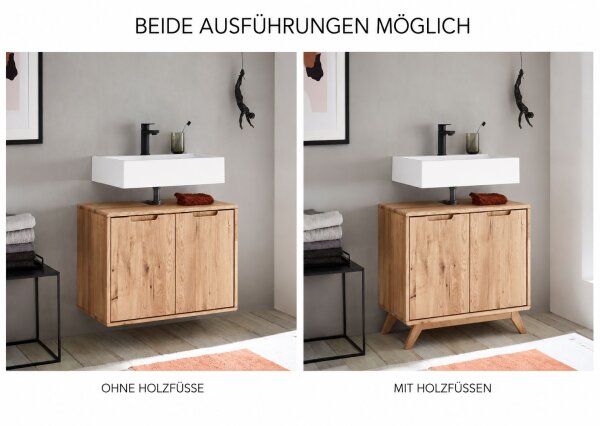 Waschbeckenschrank 70x60x40cm BODE Asteiche massiv ge&ouml;lt